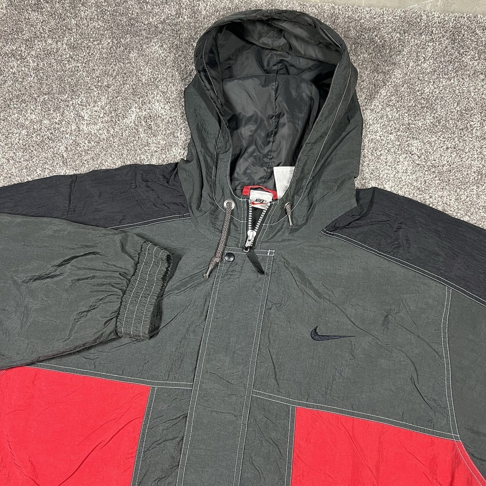 Nike Vintage 90s Colorblock Windbreaker Jacket Black Center Swoosh Size XL USA